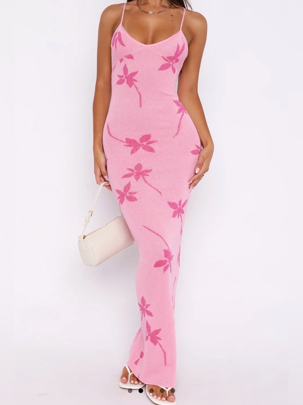 White Fox Boutique Pink Floral Knit Maxi Dress - Picture 1 of 4
